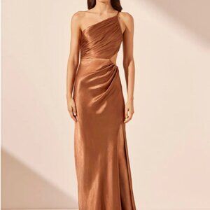 Shona Joy LA LUNE ASYMMETRICAL GATHERED MAXI DRESS - ALMOND